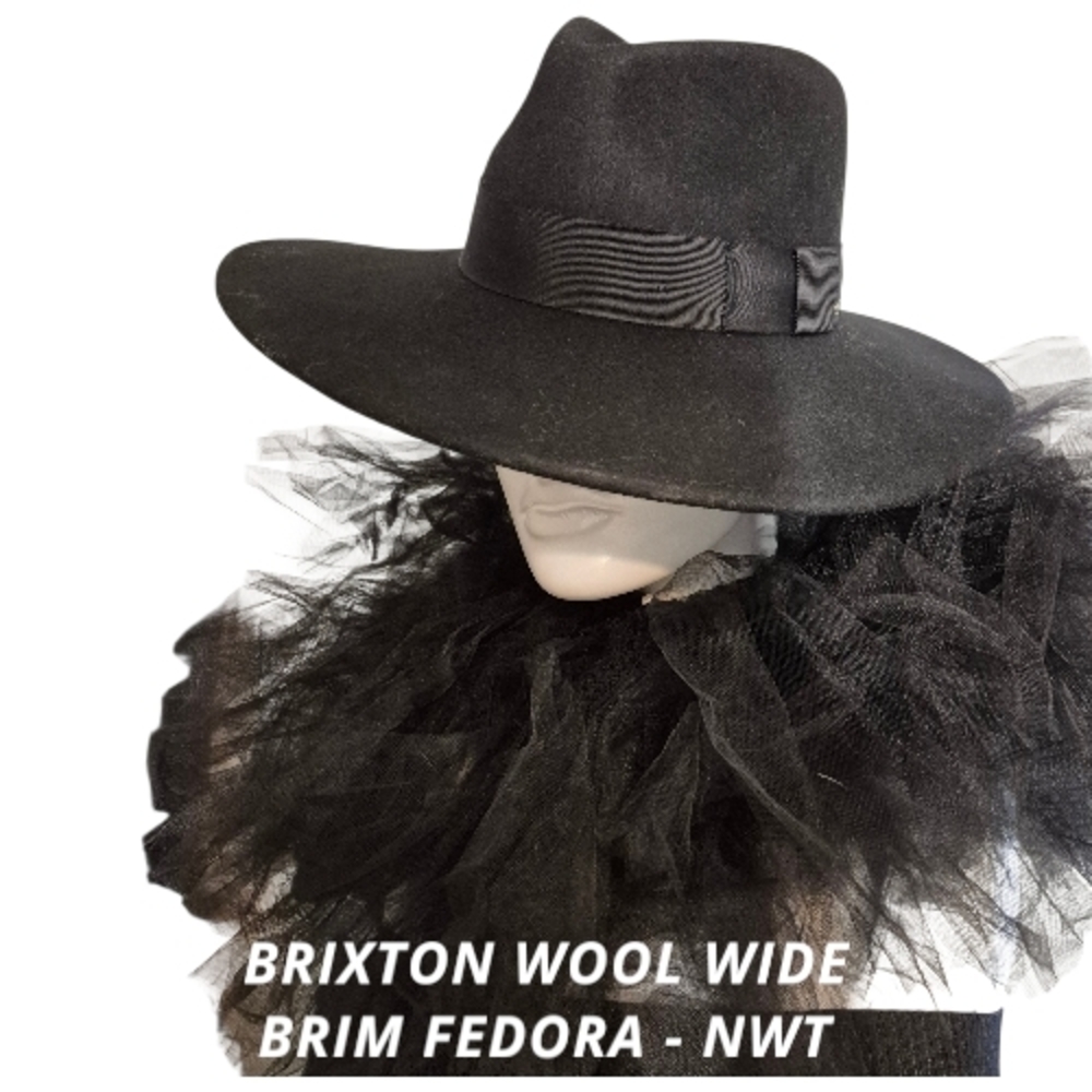 Brixton Black Wool Wide Brim Fedora Hat Size M - New With Tags